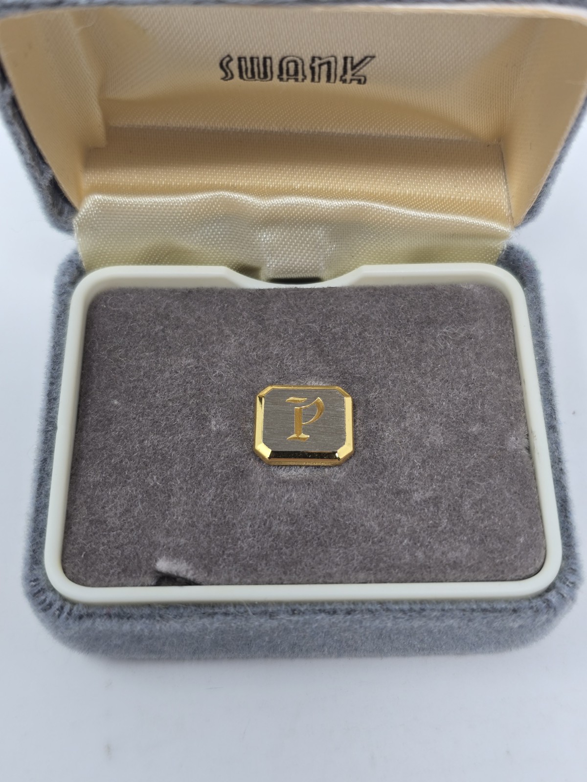 Vintage Swank Letter P Initial Men’s Tie Pin Tack Gold & Silver Tone
