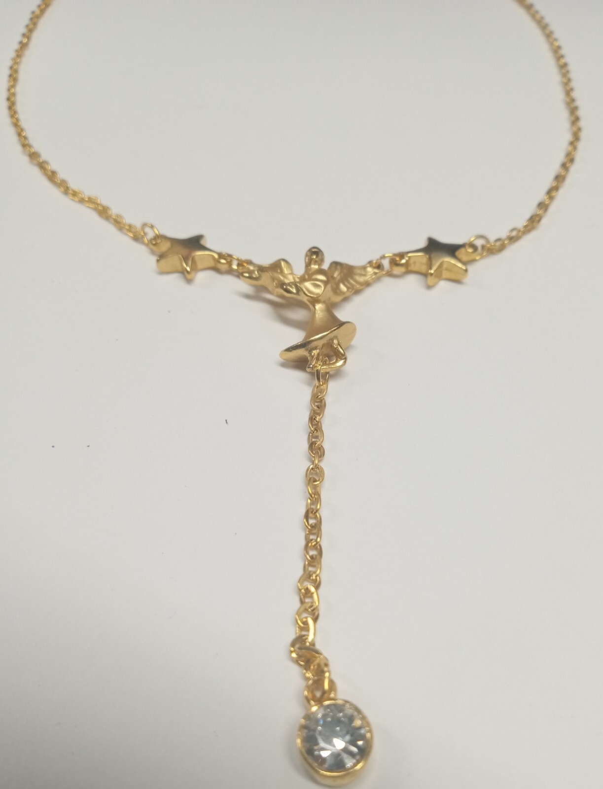 Vintage Giusti Goldtone Angel Necklace with Rhinestone Pendant – NOS