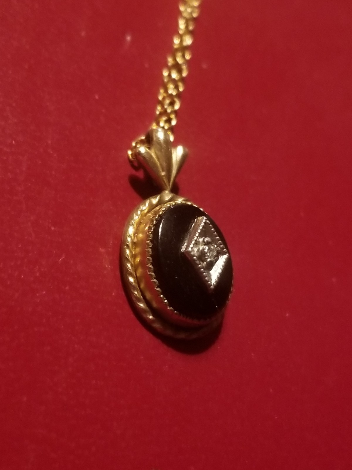 Antique Victorian Onyx And Diamond? Mourning 14k Gold Filled Pendant Necklace