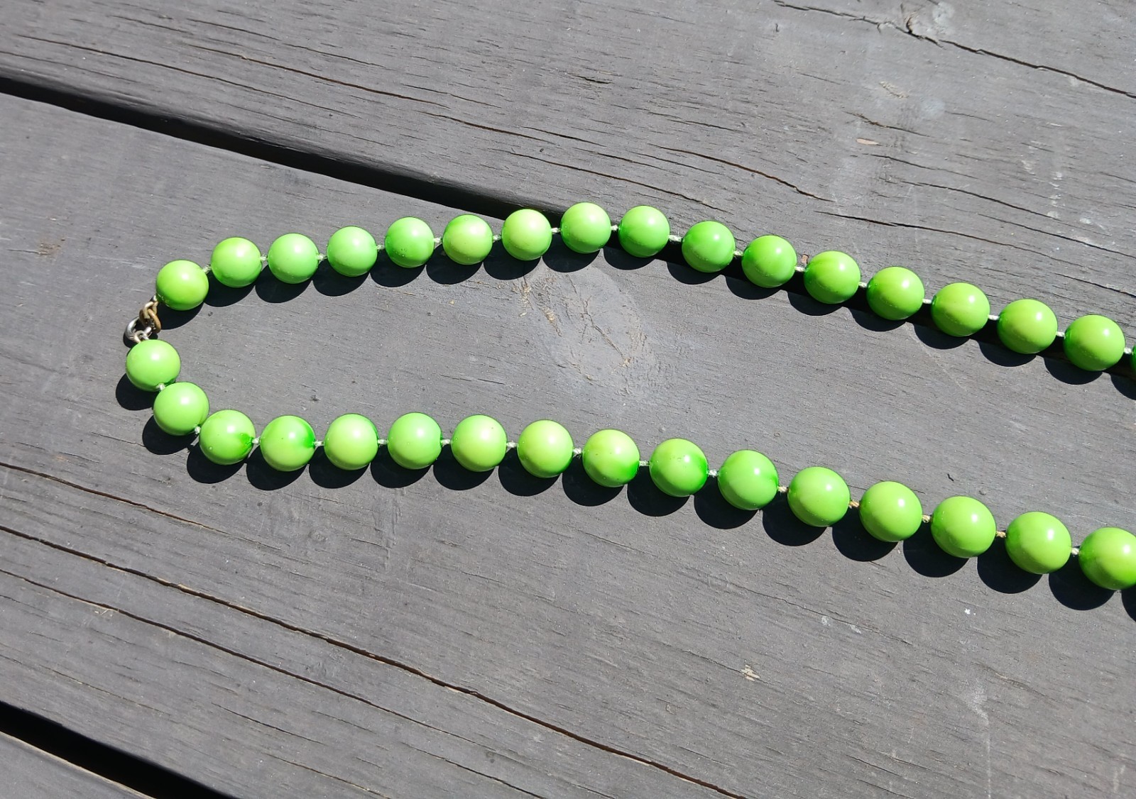 2 Vintage Bright Vivid Green Plastic Beads Necklaces