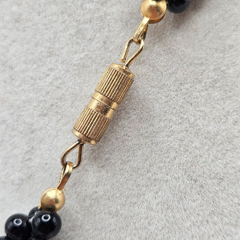 VINTAGE Black Onyx and Coral Twisted Multi-Strand Beaded Necklace Barrel Twist