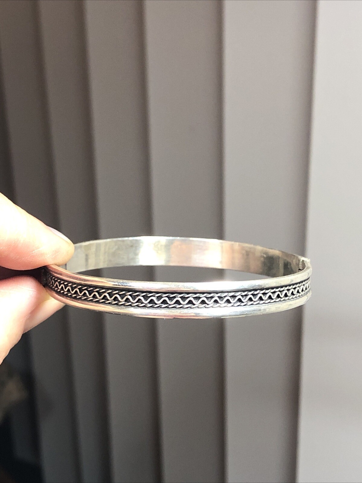 20. Vintage 925 Sterling Patterned Stick Pin Lock Bangle TWO Bracelets 7″-7 1 4″