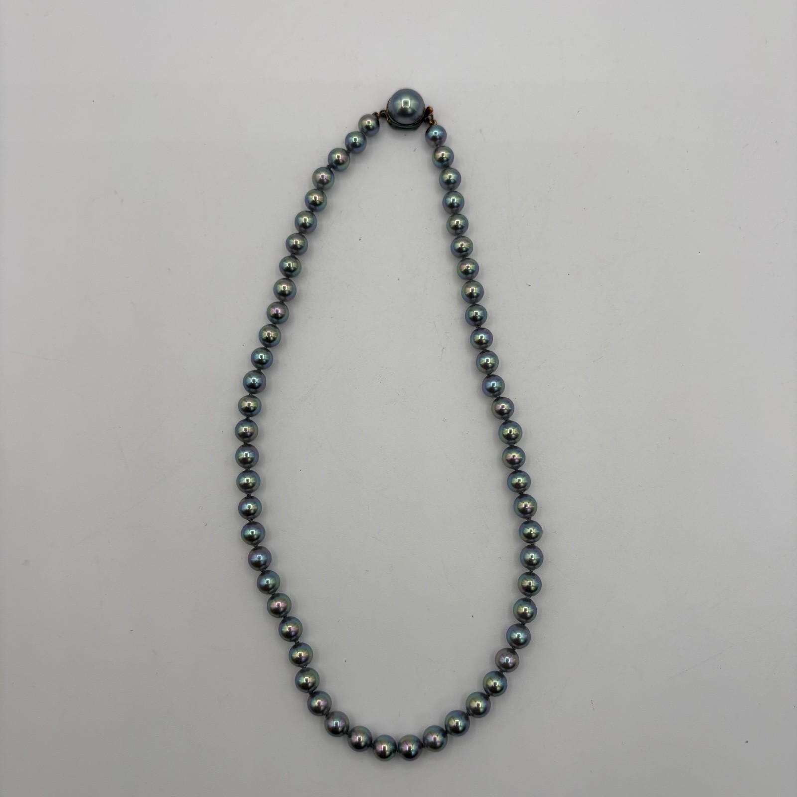 Vtg Hand Tied Tahitian Peacock Faux Pearl 16″ Necklace 925 Clasp
