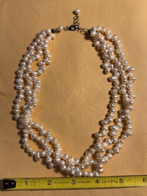 Baroque Pearl Necklace Triple (3) Strand Freshwater Lobster Clasp 17″-18″
