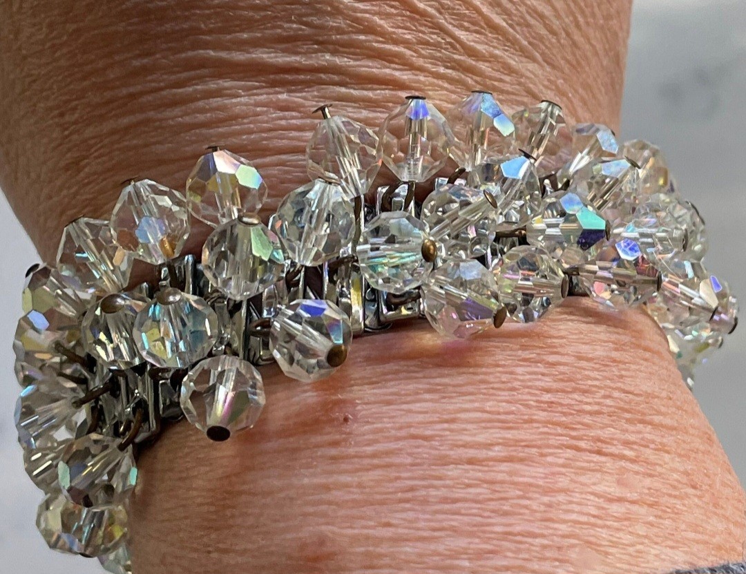 Vintage 1950s Showstopping Aurora Borealis Stretch Bracelet with Rhinestones