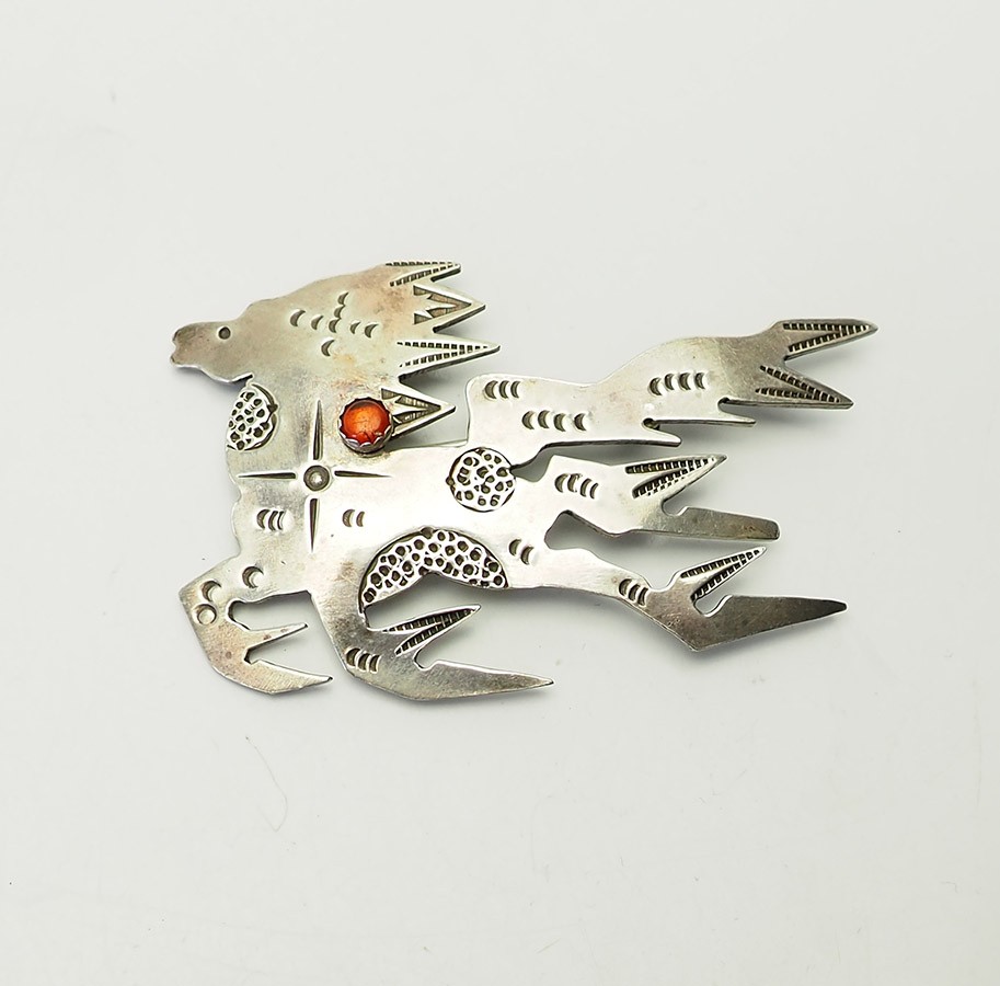Sterling silver gemstone large abstract running horse pin by Wings