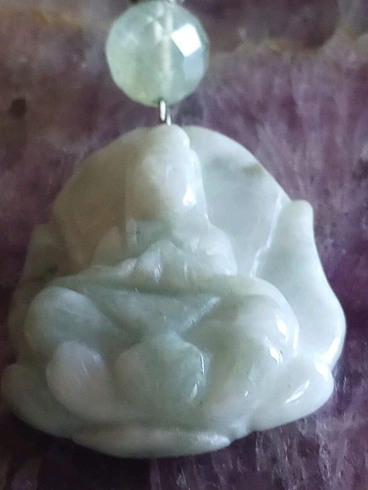 ESTATE HAND CUT JADE QUAN YIN ON A LOTUS W/ HEALING WATER PENDANT JEM STONES