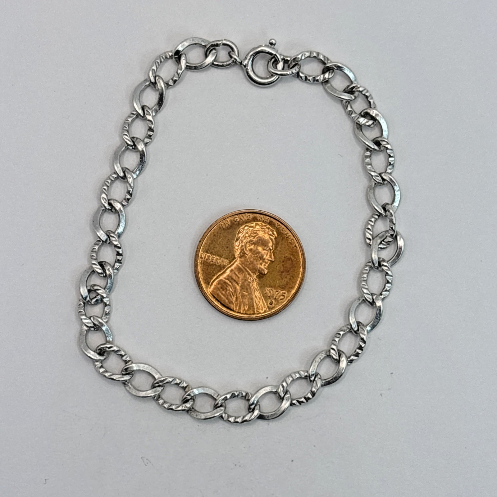 Vintage .925 Sterling Silver 5.5mm Link Chain 7.5″ Starter Charm Bracelet