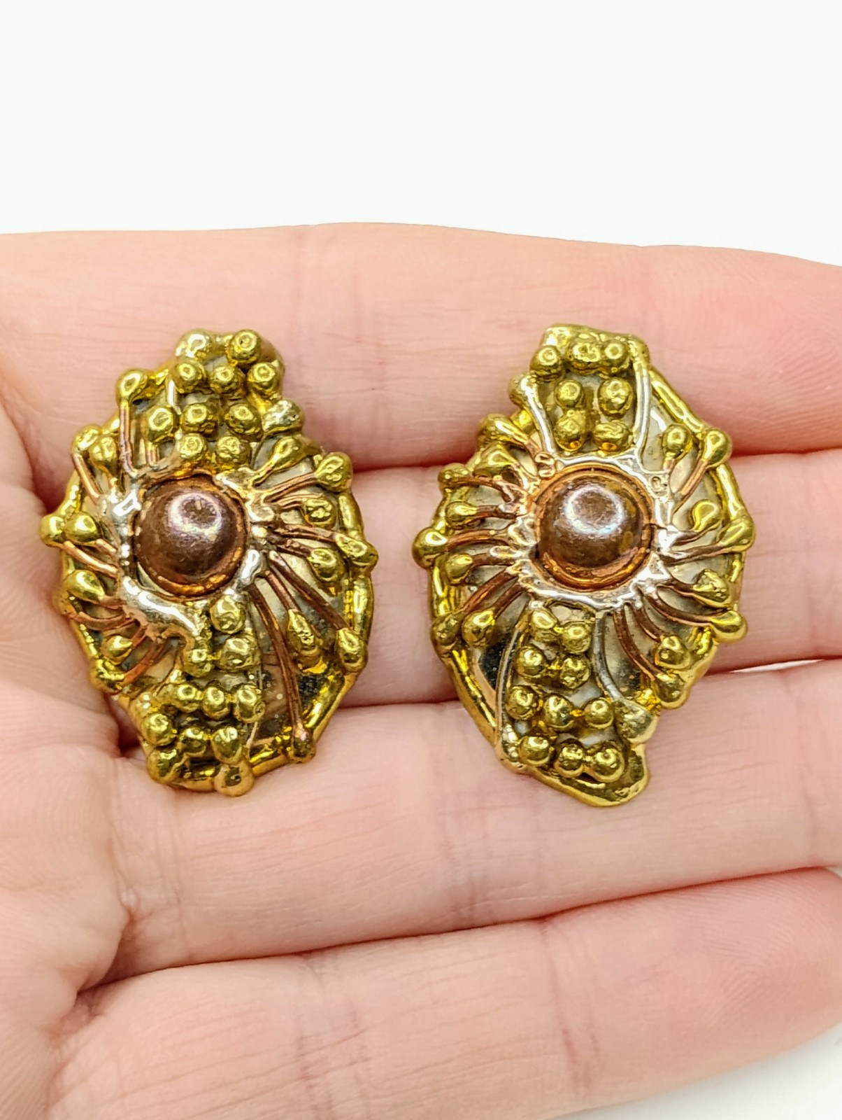 Vintage Brutalist Clip On Earrings Copper & Brass Made in Mexico