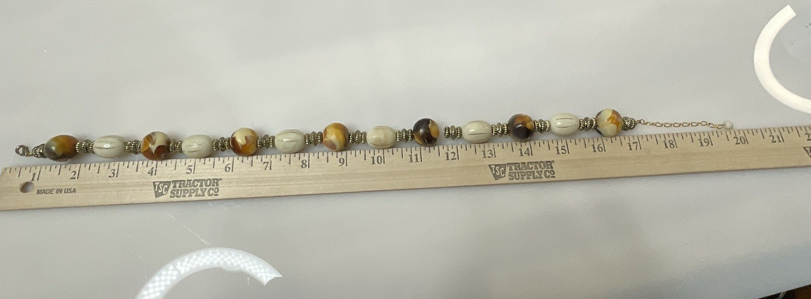 Vintage Chunky Beaded Necklace Resin Faux Amber & Faux Bone Boho Tribal 17-18”