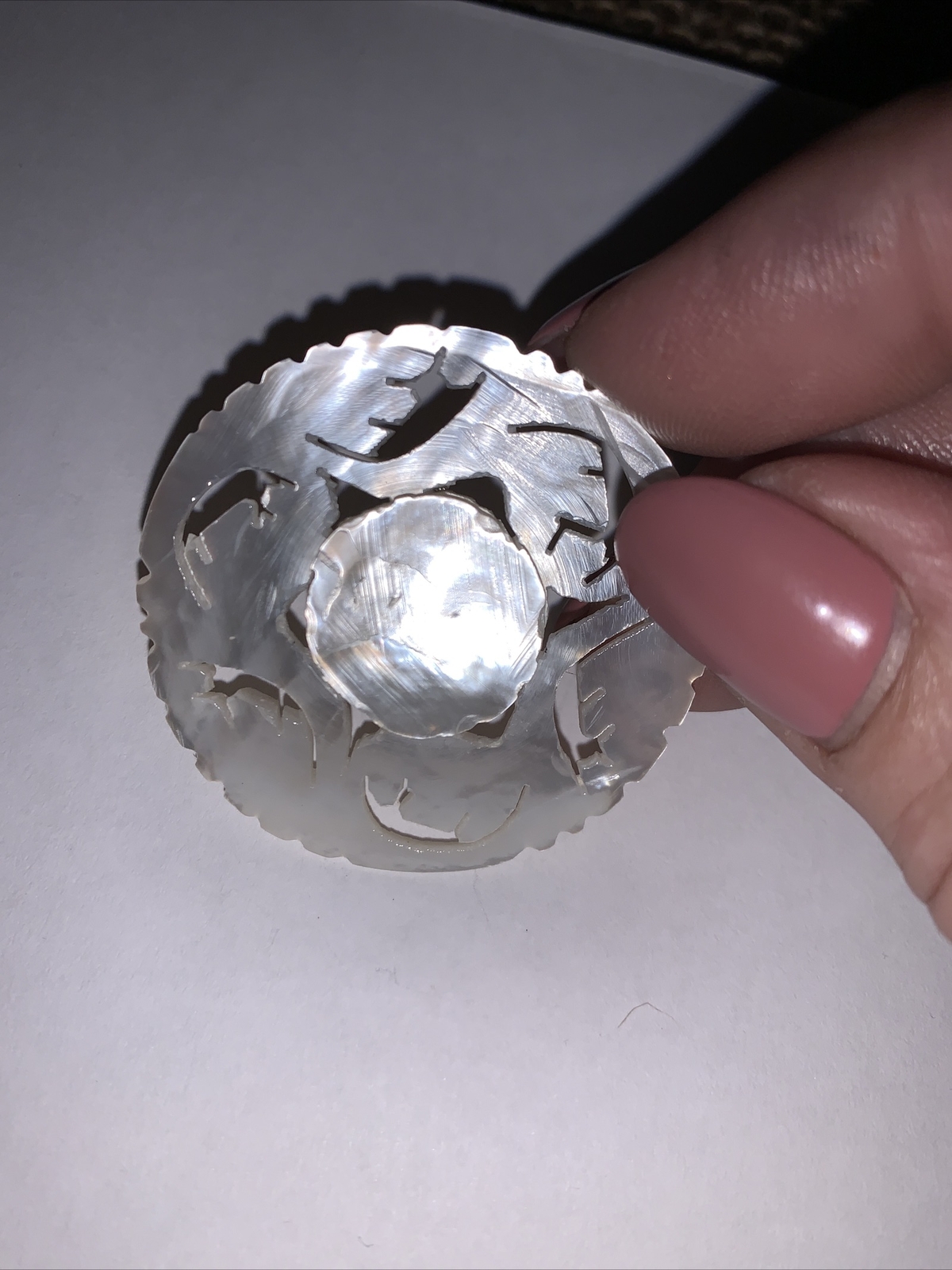 Vintage Carved Mother Of Pearl Pin, 1-1/2″ Across, Missing Back