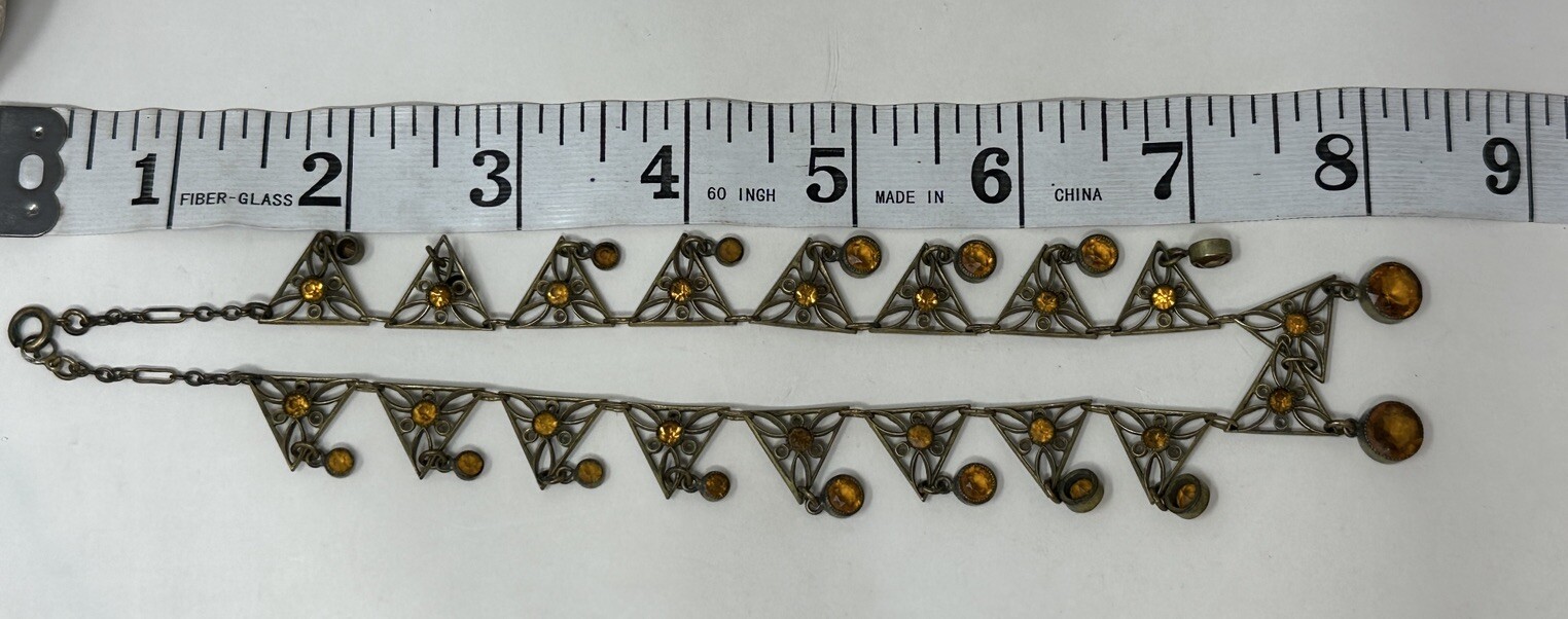 ESTATE VINTAGE ART DECO CZECH GLASS AMBER COLLAR FESTOON DROP NECKLACE