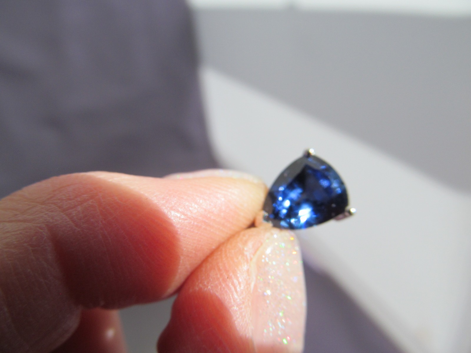HUGE! LGL 10K WHITE GOLD TRILLION LONDON BLUE TOPAZ & DIAMOND STACKED PENDANT