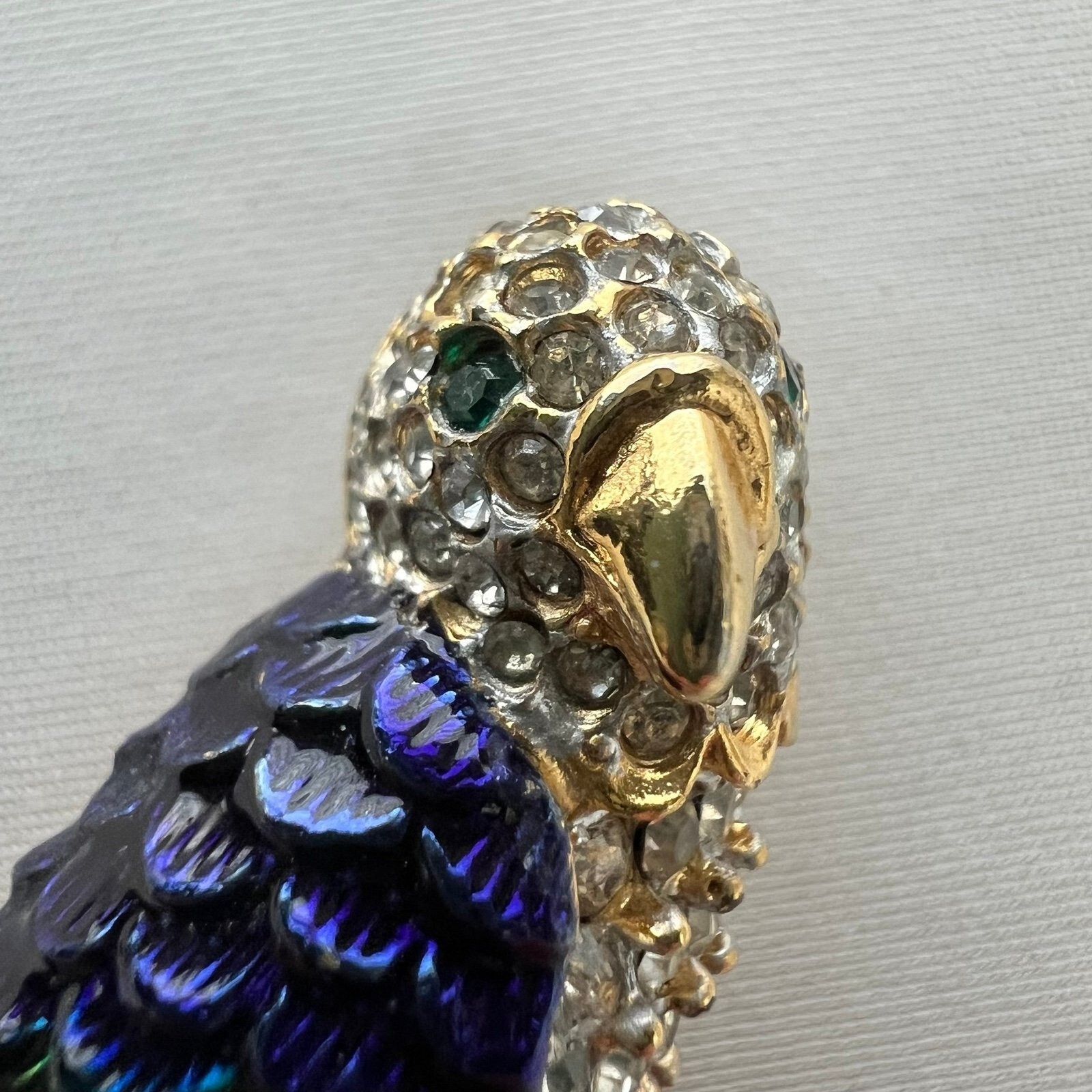 Vintage Pave Rhinestone Parrot Brooch Pin Guilloche Enamel Colorful Macaw Bird