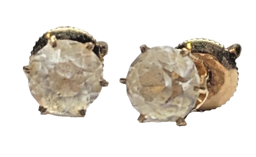 1940s 10K Gold Clear Paste BDA Budlong Docherty & Armstrong Thread Post Earrings