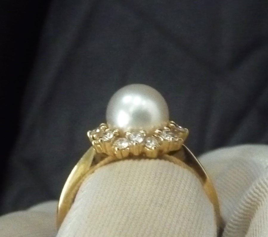 GORGEOUS $2450 MIKIMOTO BLUE LAGOON 14K HALO 16 DIAMONDS PEARL ENGAGEMENT RING!