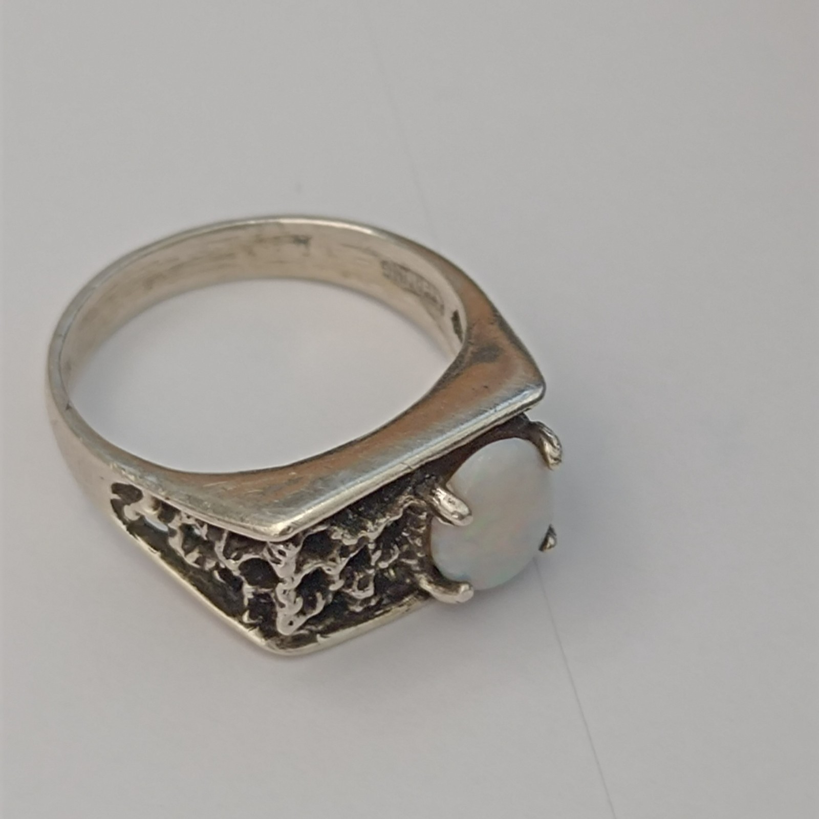 Vintage Opal Ring Silver Brutalist Modernist Israeli Men’s Pinky Women Abstract