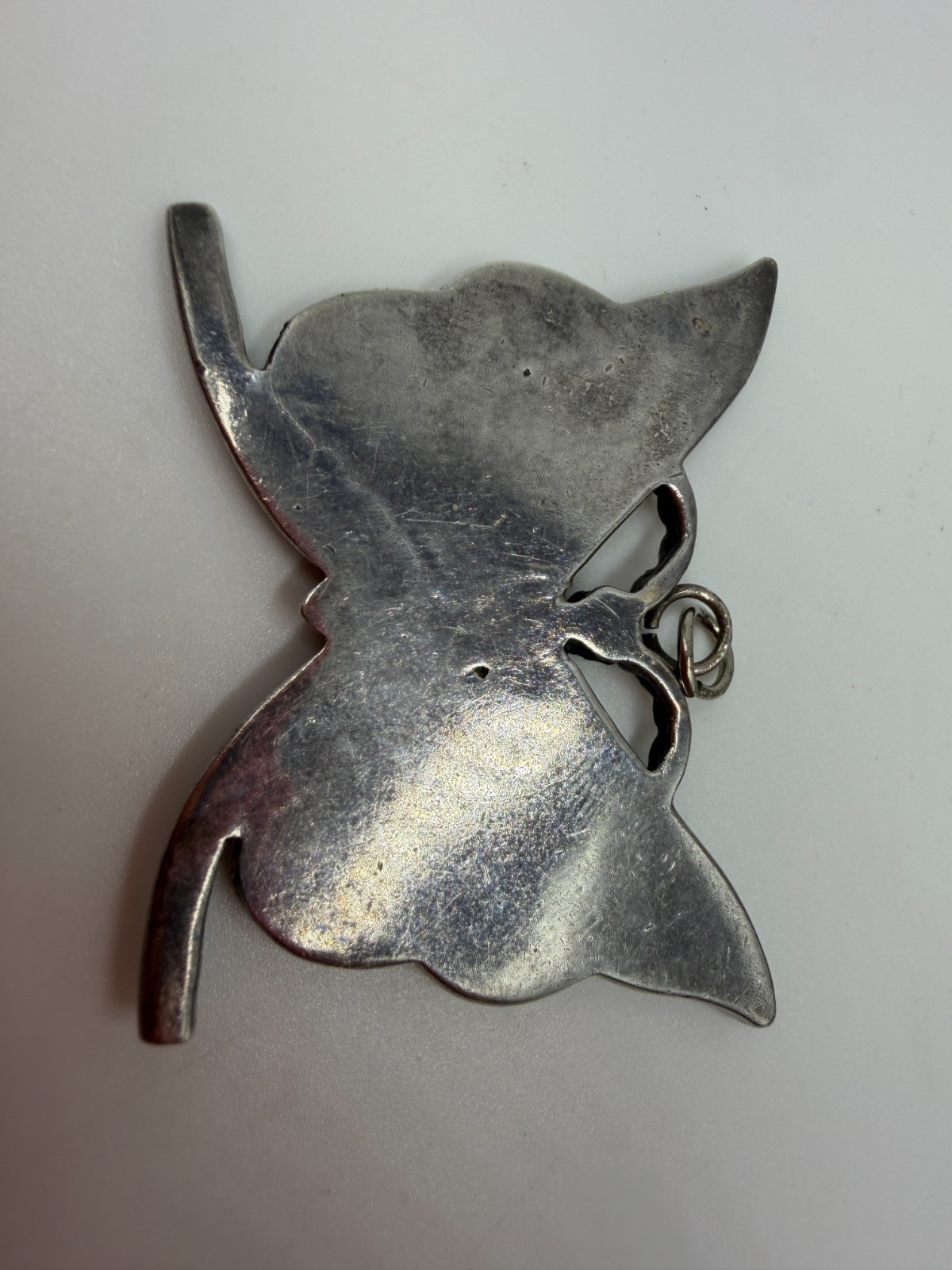 Vintage Butterfly Pendant Turquoise Inlay Sterling Silver 2 Inches 16 gram