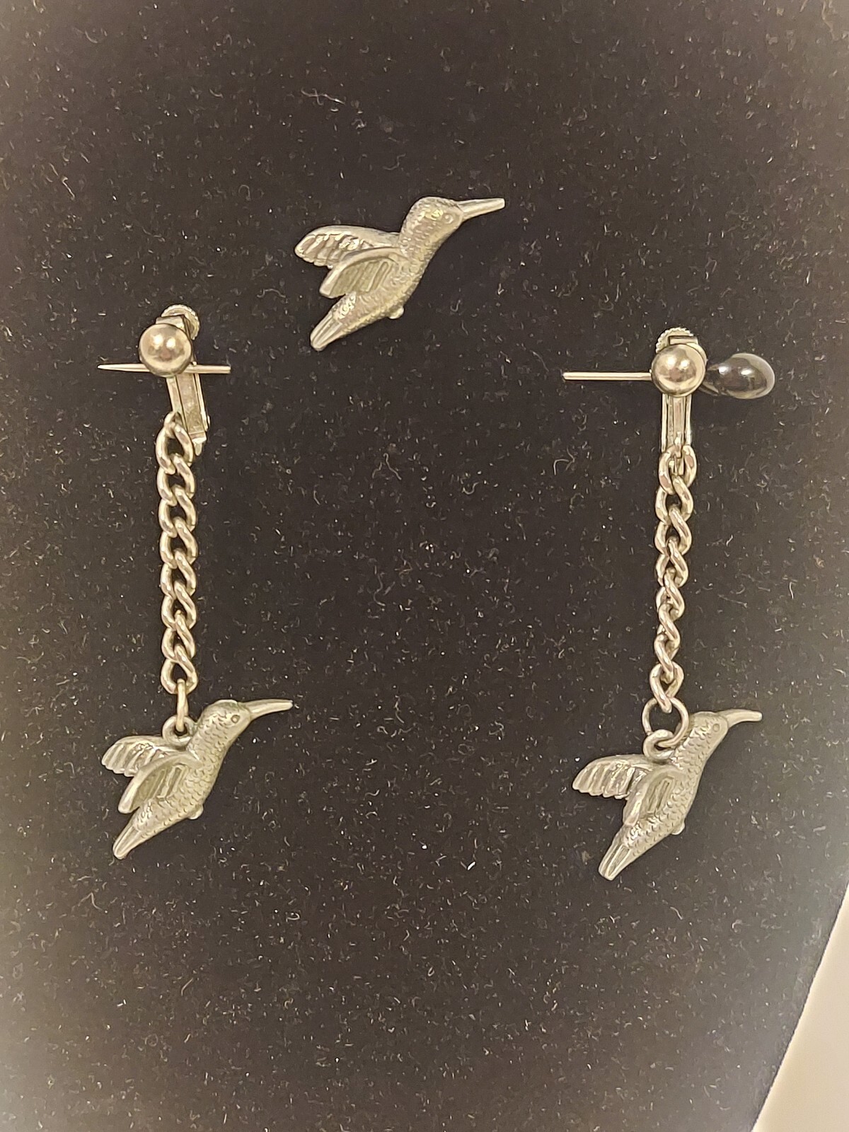 Hummingbird Pewter Dangle Screwback Clip On Earrings And Pin By Clift