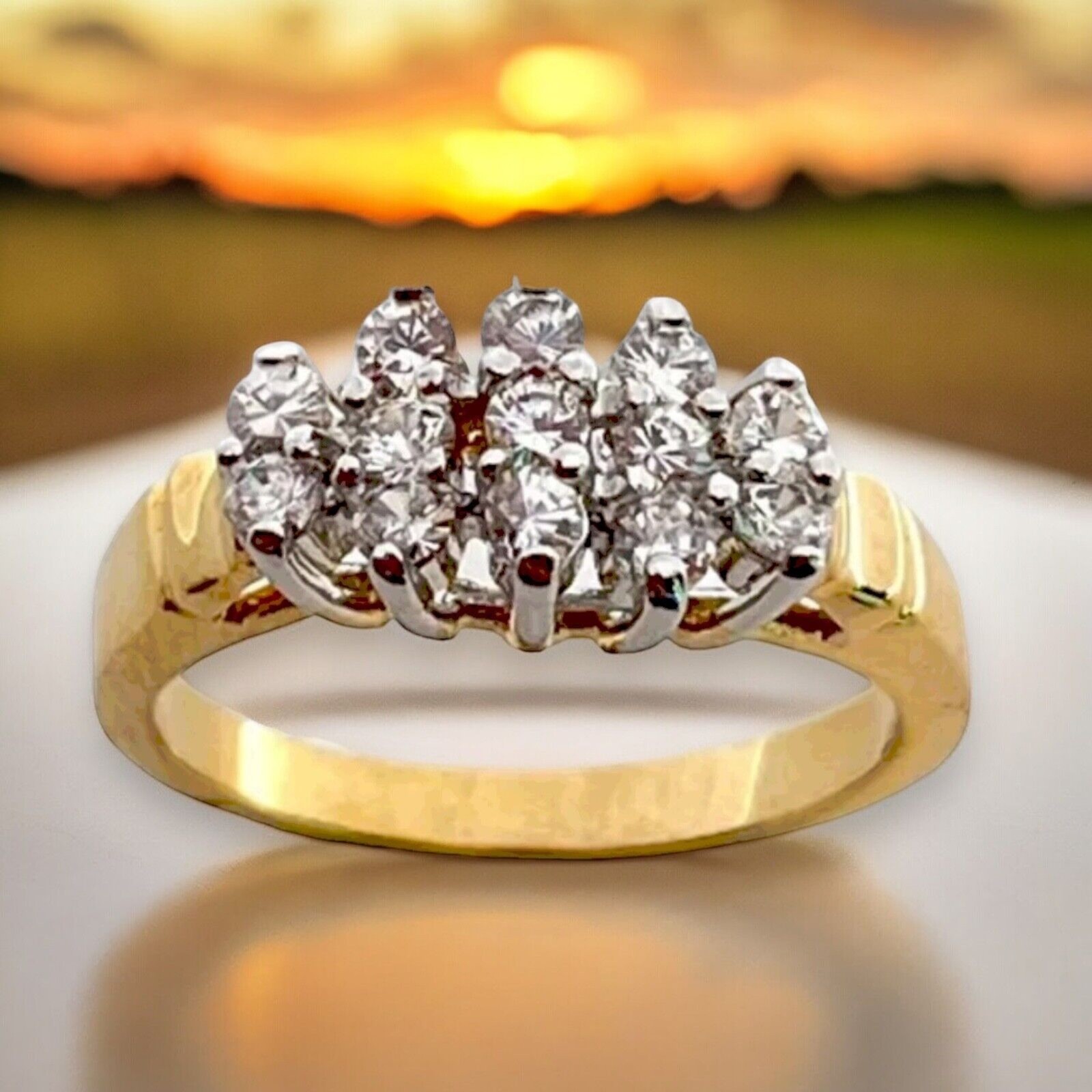 Vintage 1970s Ring Size 7 CZ Cluster Prong Set Gold Plated Cocktail – 14H