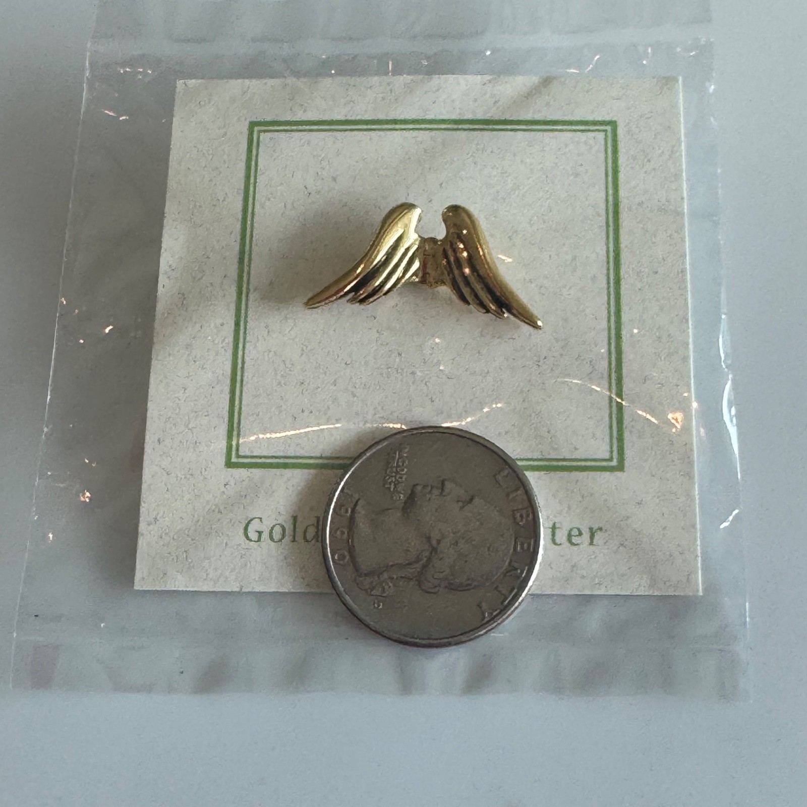 New in Package Jim Clift Angel Wings Gold Dipped Pewter Lapel Pin Great Gift!