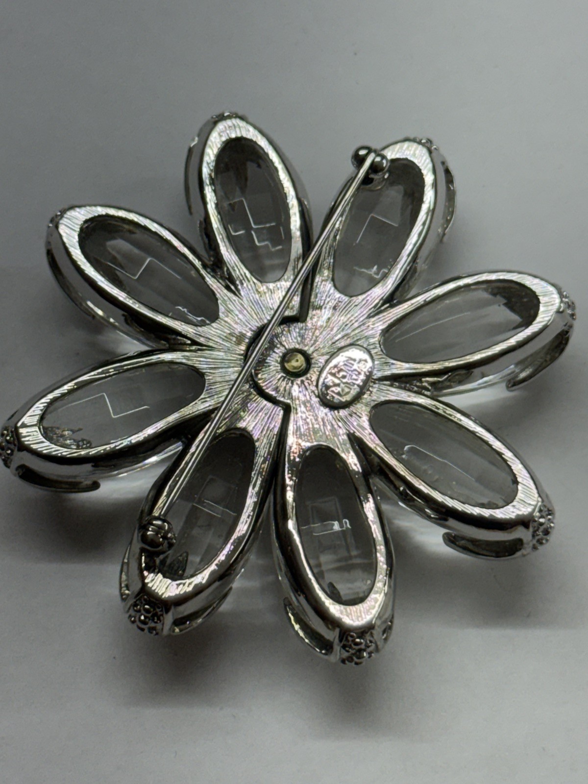 Vintage Joan Rivers RARE HTF flower brooch pin with clear Swarovski crystals.