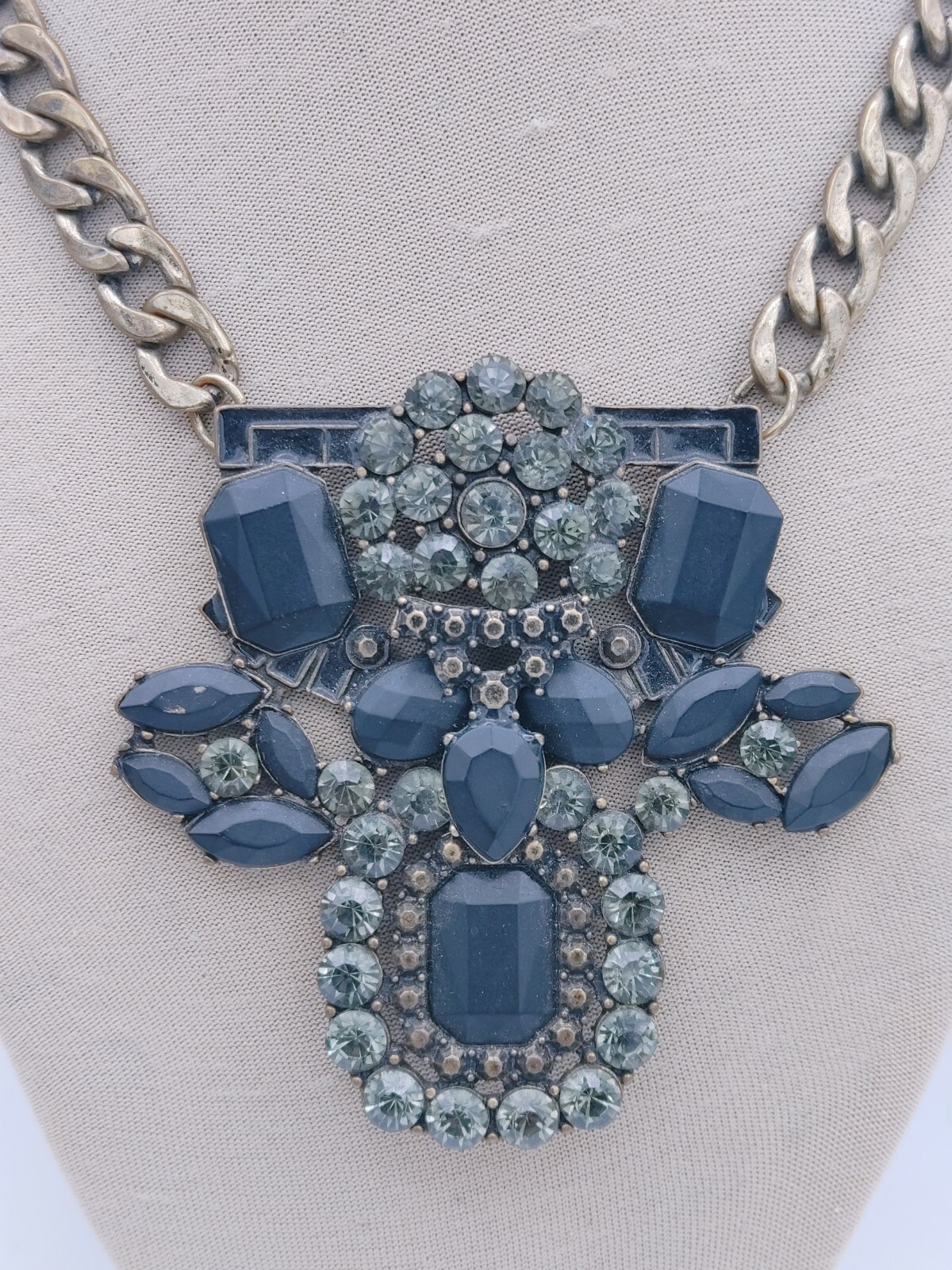 Vintage Statement Black Brown Gray Tone Necklace