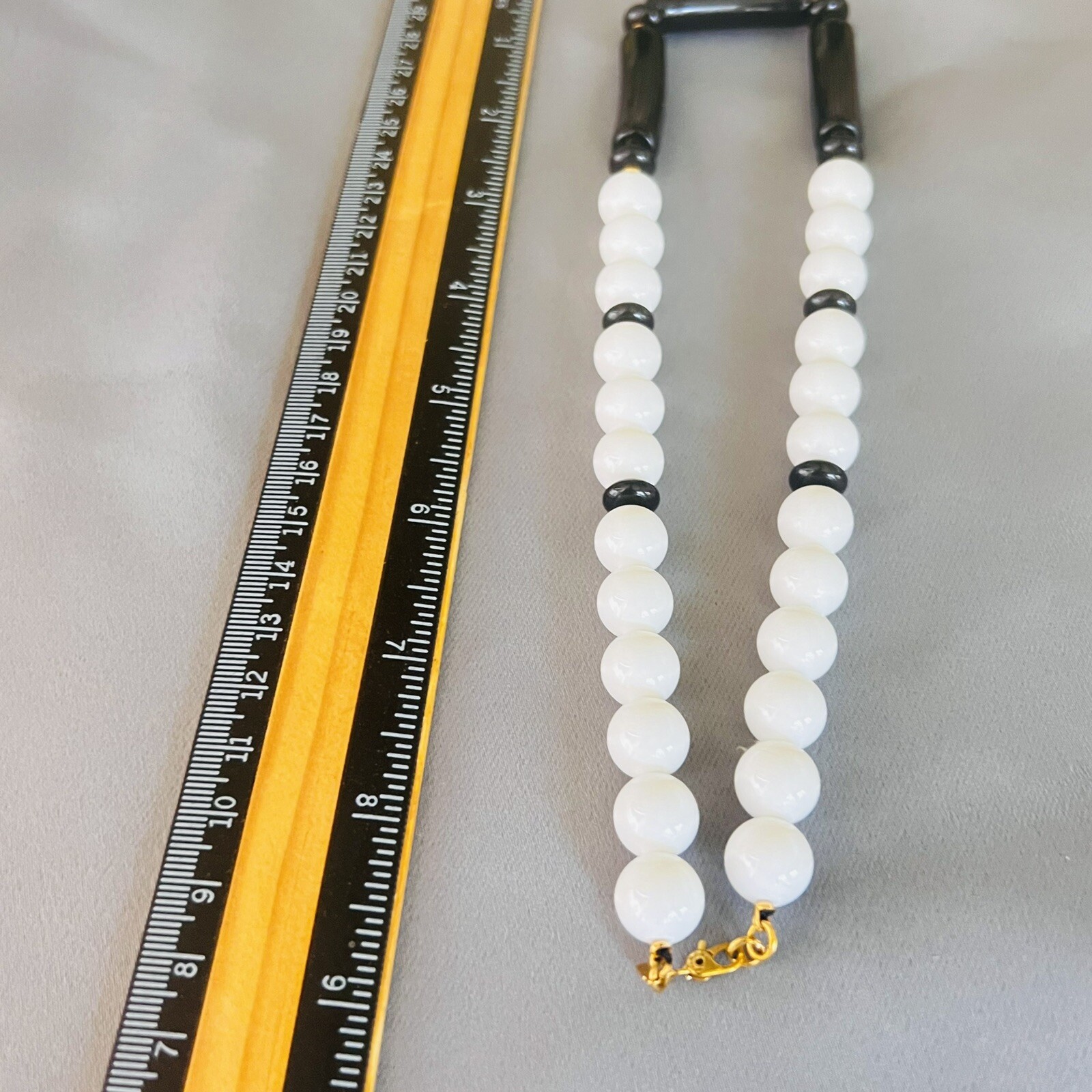 Vintage Monet Necklace White Black Gold Lucite Beads Beaded PRETTY 18” 4674