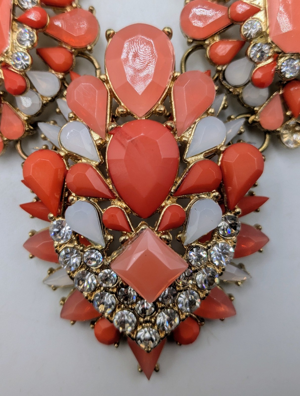 Beautiful Layered Vintage Coral Crystal Statement Necklace