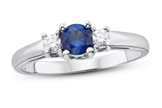 Fine Three Stone 0.26CT Blue & White Moissanites 10K White Gold FN Wedding Ring