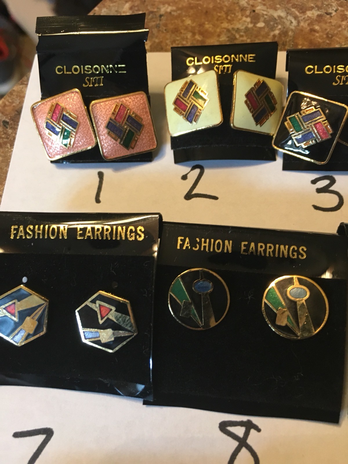 Vintage 1980s Cloisonne Pierced Earrings, You CHOOSE! Circle, Square VERY PRETTY