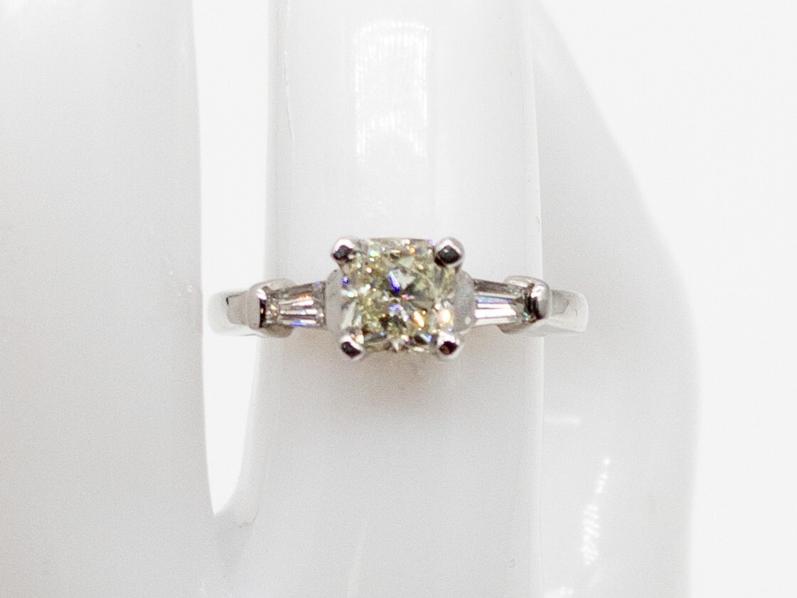 Estate $6000 GIA CERTIFIED Fancy Yellow Cushion Cut Diamond 14k White Gold Ring