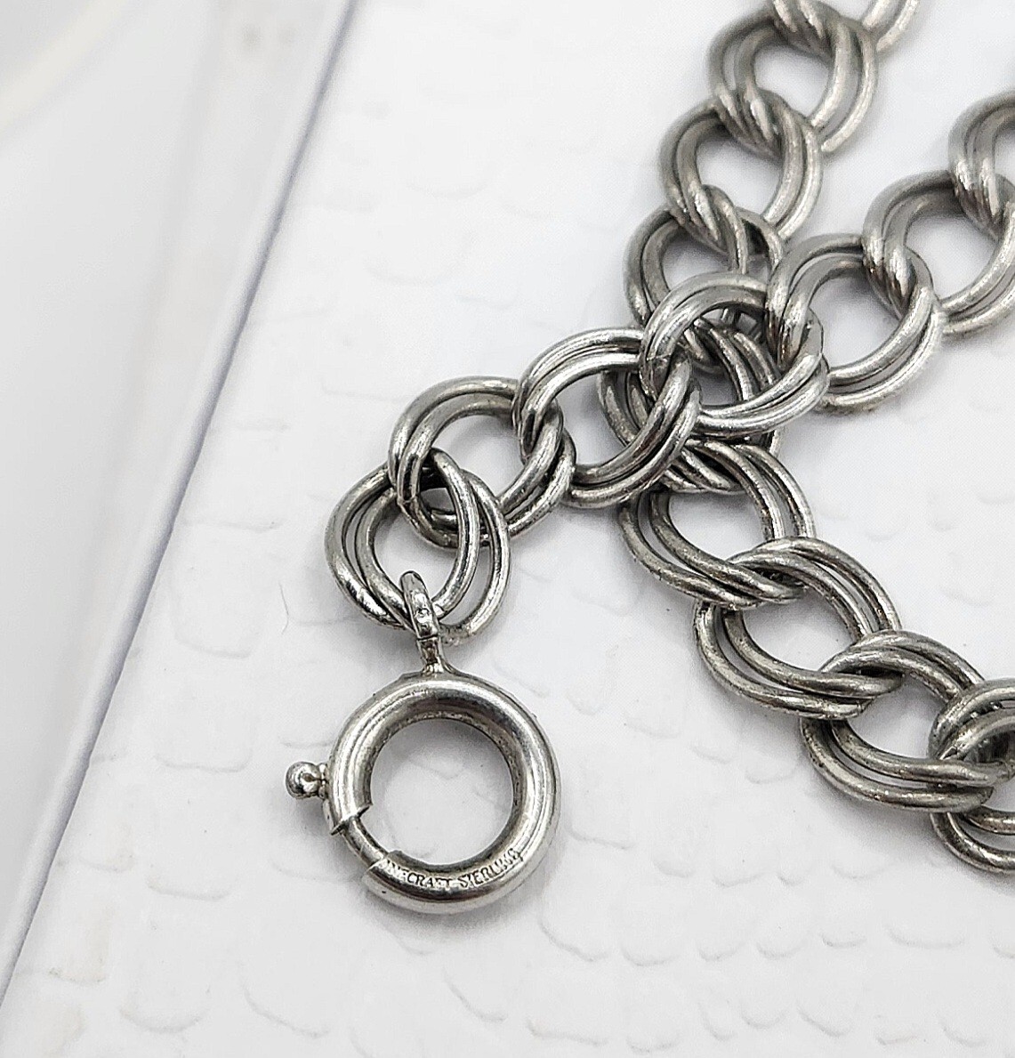 Vintage Danecraft Sterling Silver Double Link Starter Charm Bracelet 7 & 3/4″