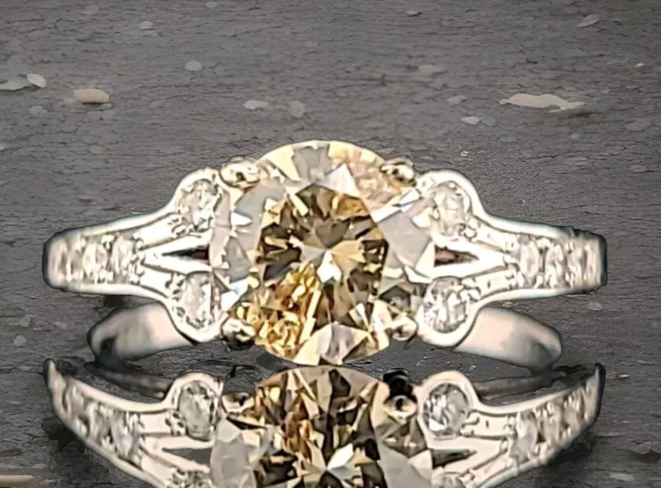 Vintage 14k White Gold Engagement Ring 1.28ct. Natural Champagne Round Diamond