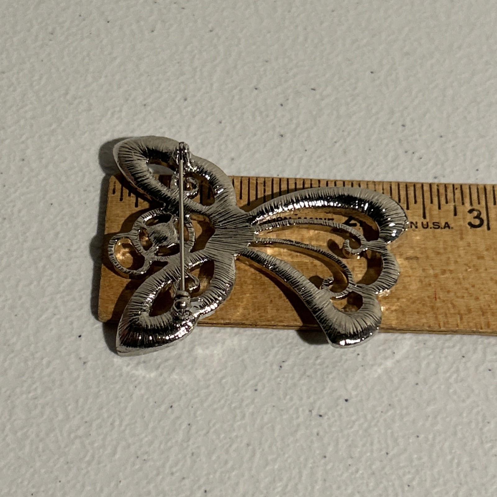 Angel Crystal Brooch Silver approximately 2 1/2” X 2”