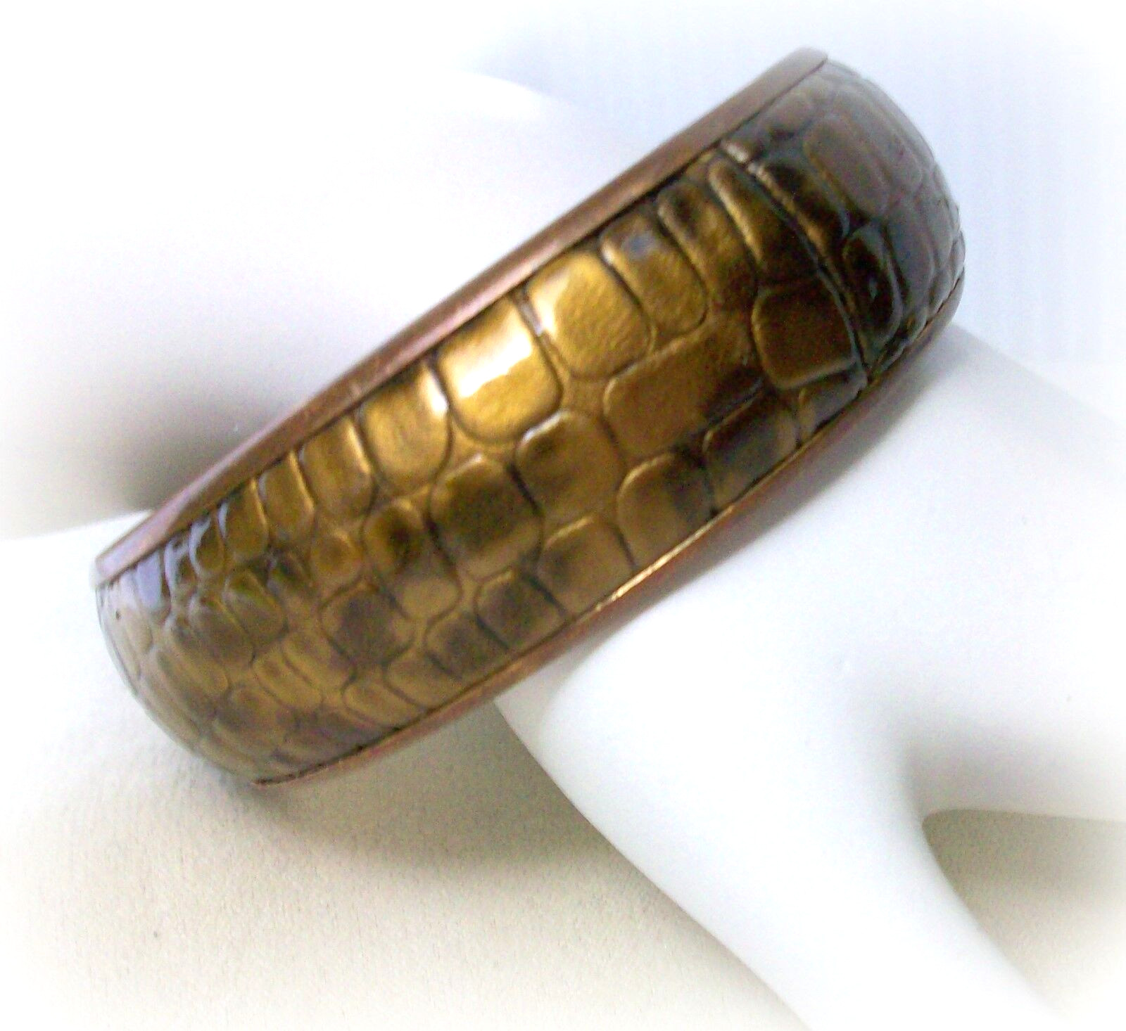 Brown Faux Alligator Leather Bracelet Bangle Animal Textured Boho Safari Chic 8″