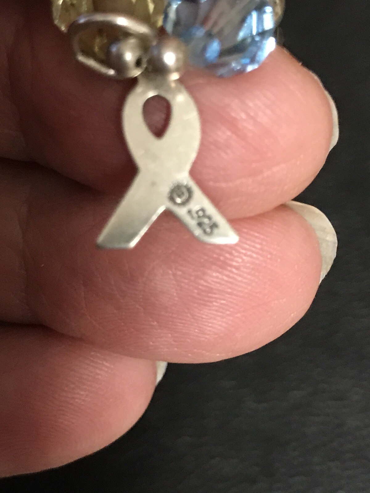 SIGNED STC Sterling Silver Crystal Breast Cancer Bracelet Expanding