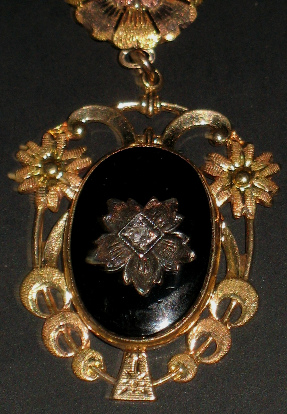 Fabulous Victorian 10k 2 Color Gold Necklace W/Gemstone Black Onyx 12″ Chain