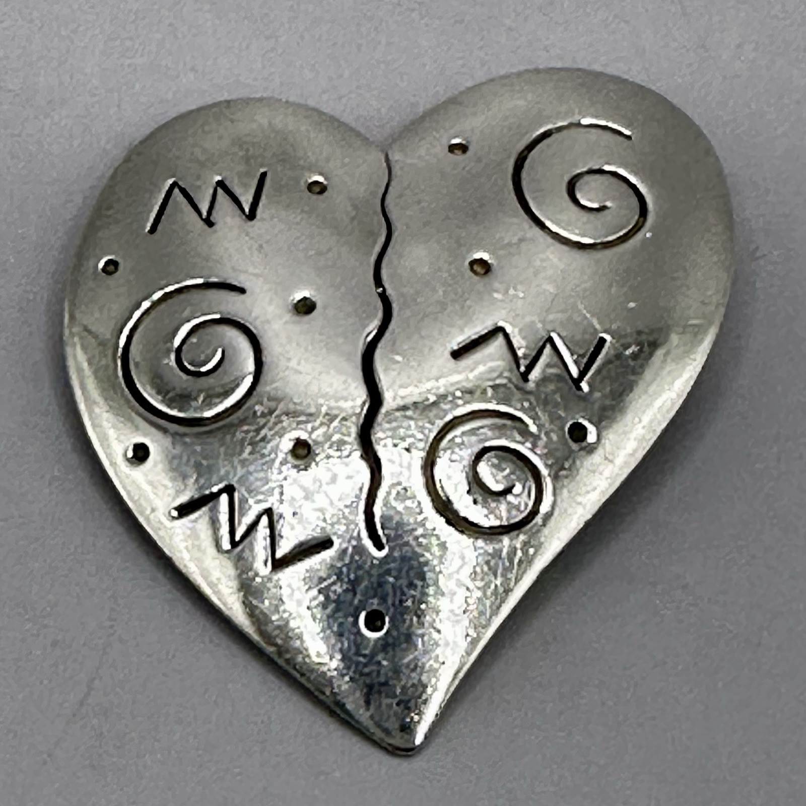 Rustic Stamped Heart Brooch Designer Signed Forbes 925 Sterling Silver Cutout