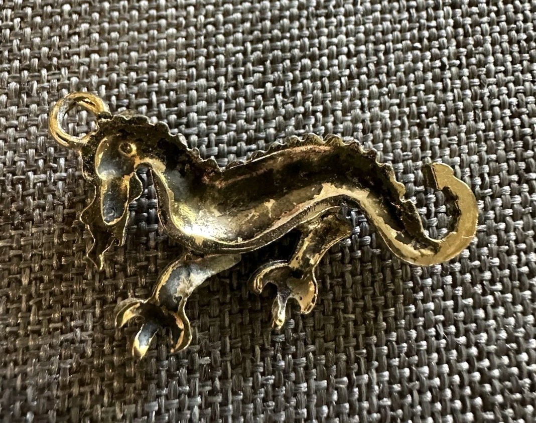Vintage Dragon Pendant Gold Tone Fantasy Whimsical Pendant