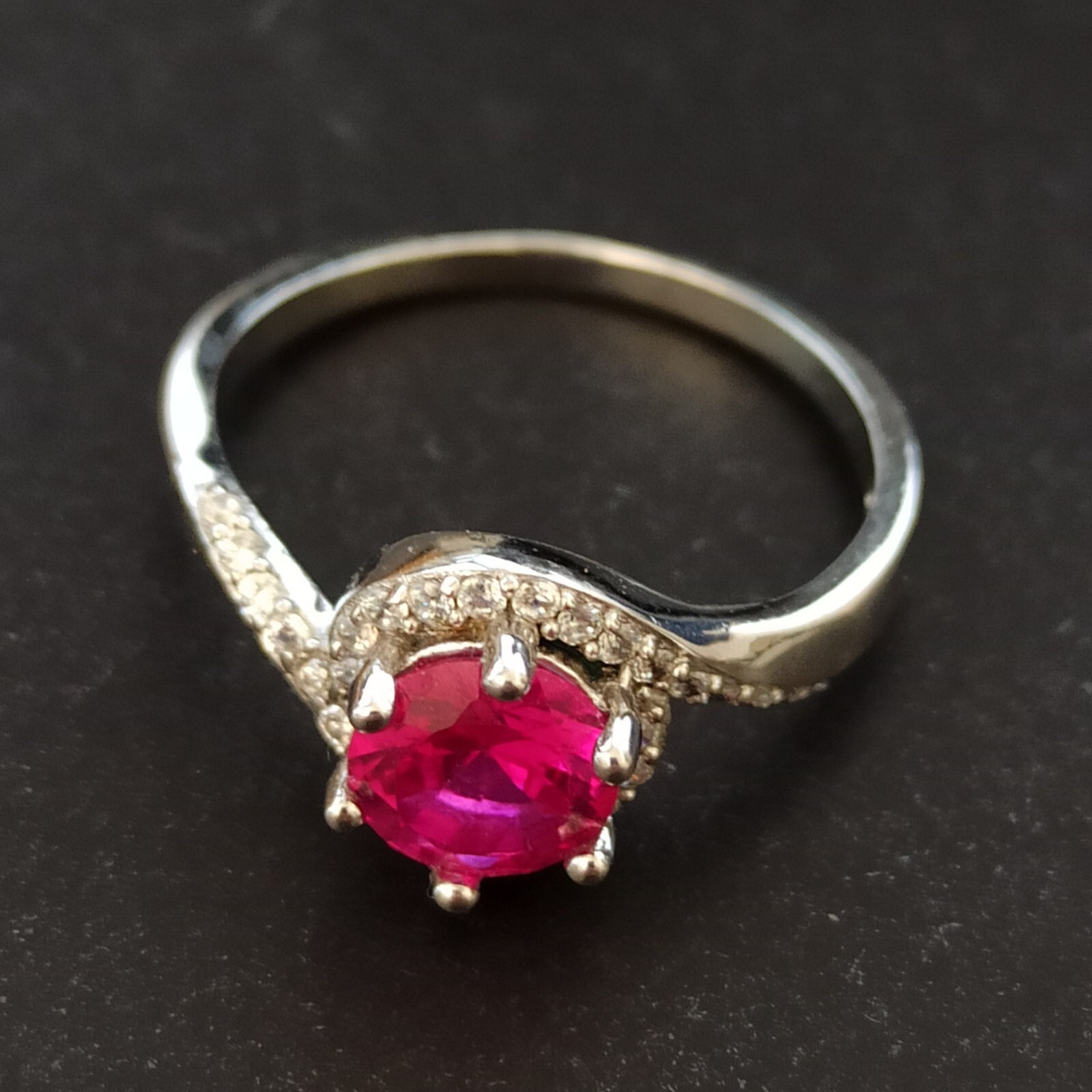 Sterling Silver Ruby Ring Bright Fuchsia Pink Tested 925 Feminine Classic Gift