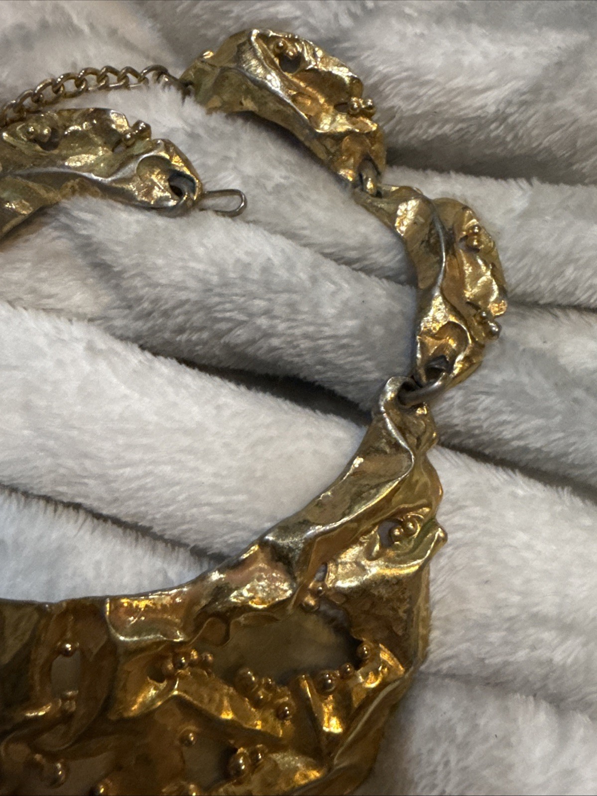 Napier Gold Plate “Melted Metal” Brutallist Eugene Bertolli Design Bib Necklace