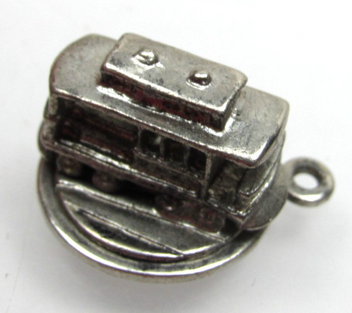 Vintage Sterling Silver Charm for Bracelet San Francisco Cable Car SPINS