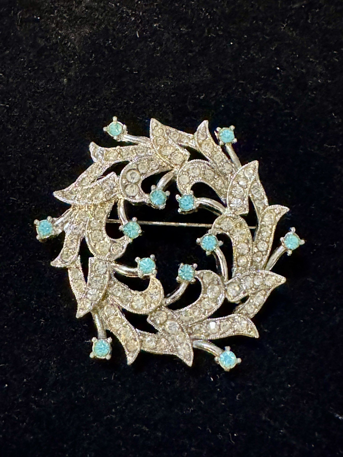Vintage Light Blue & White Rhinestone Silver Tone Convertible Brooch & Pendant