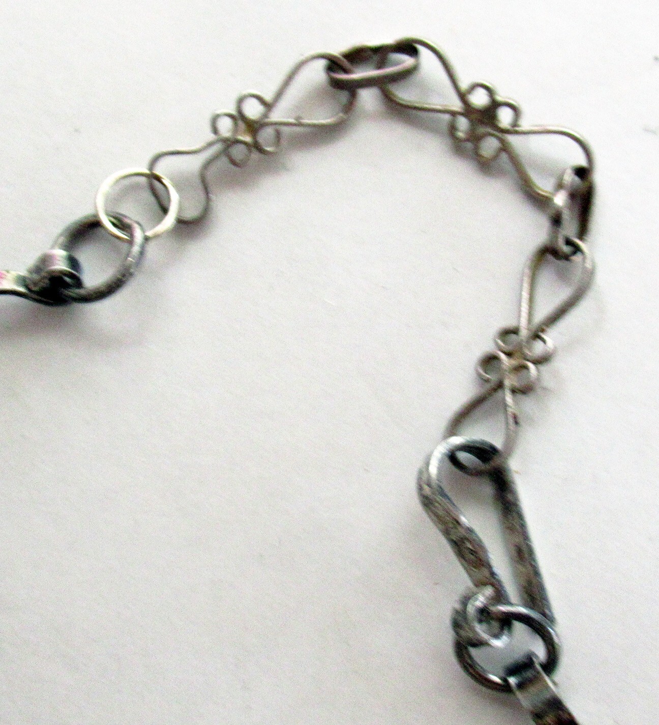 HANDMADE STERLING MODERNIST NECKLACE w AMETHYST, 2 3/8″ PENDANT, 18 INCHES
