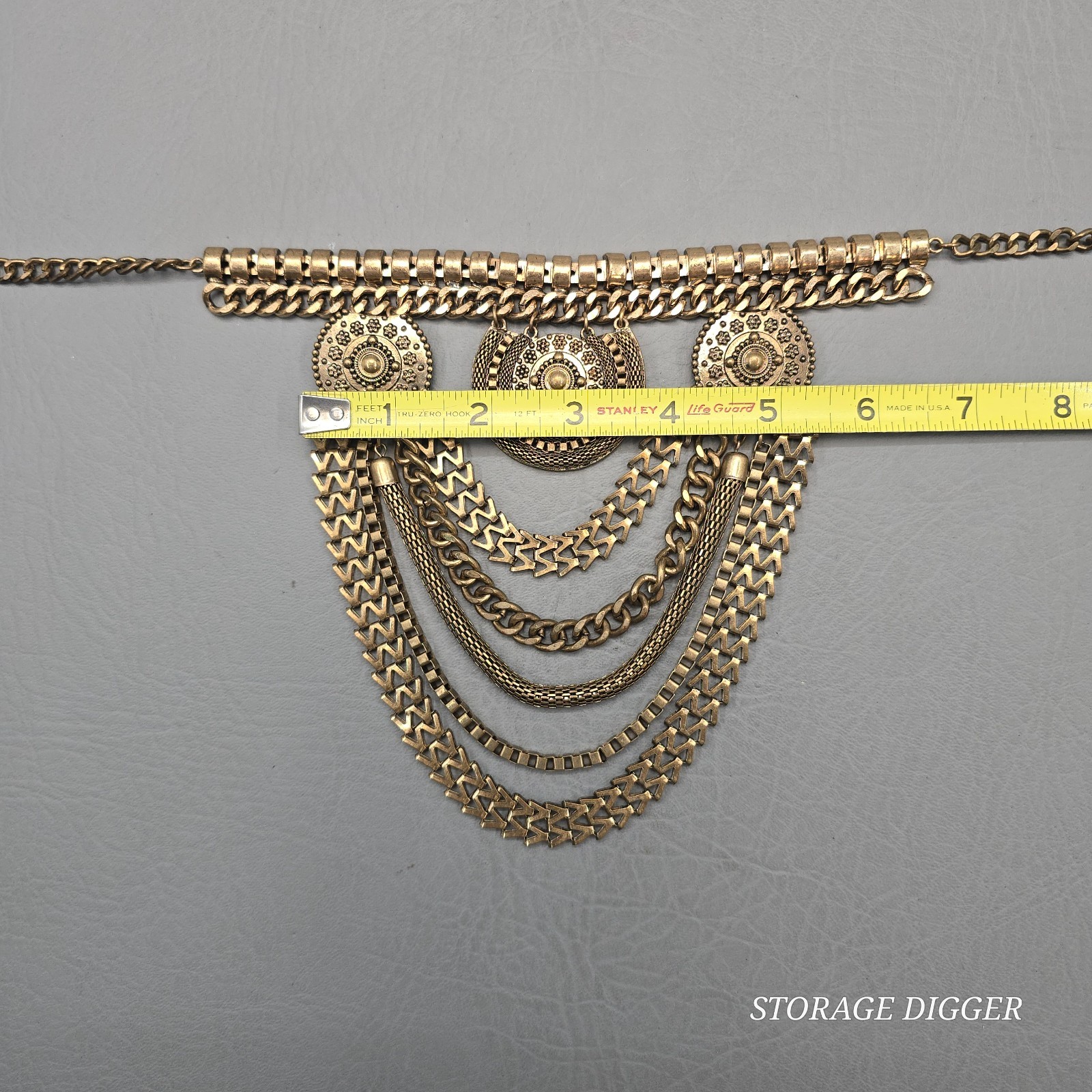 VTG Chunky Statement Multi-Strand Gold Tone Chains Collar Bib Choker Necklace