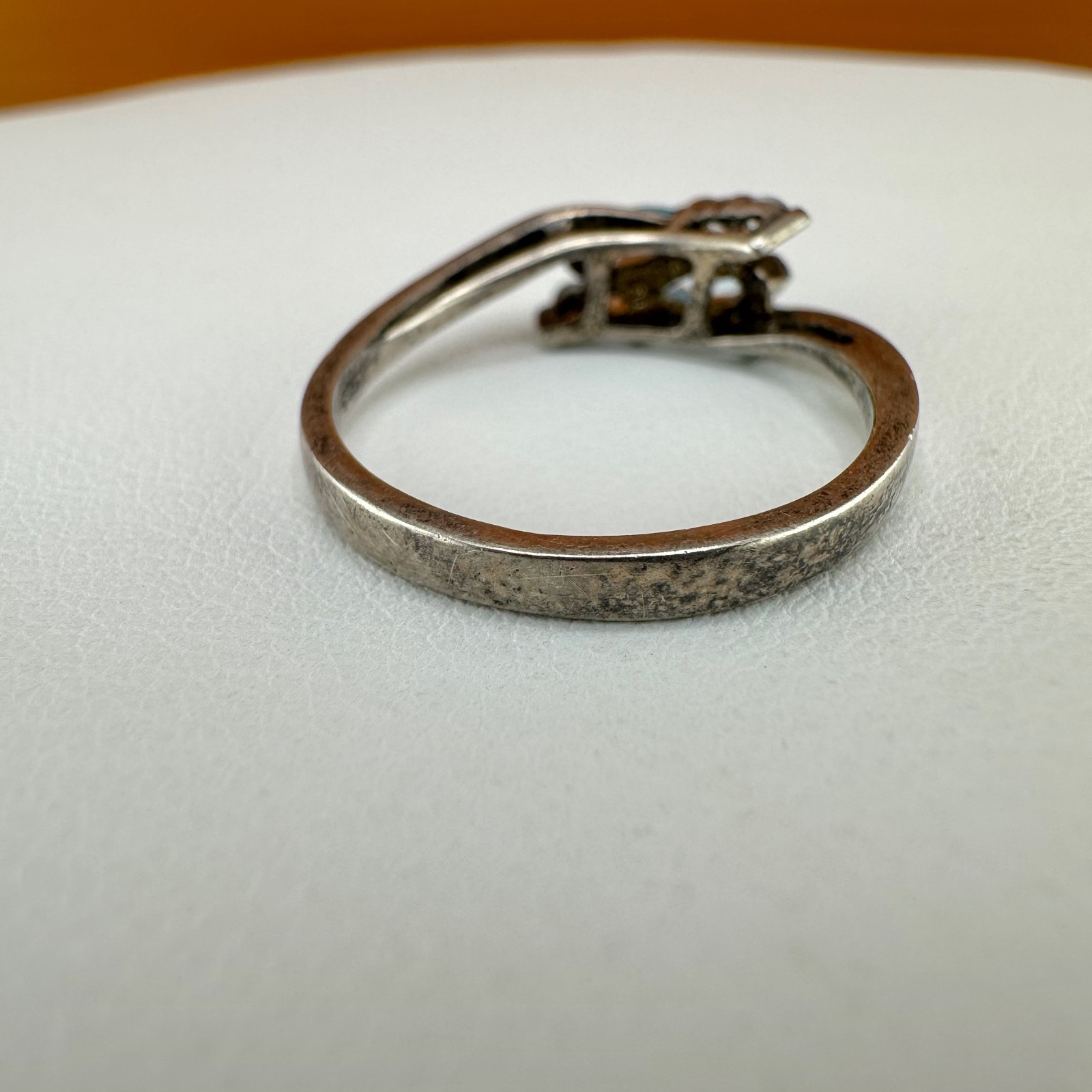 Vintage Sterling Silver Blue Topaz Ring Marquise Cut Dainty Size 6.75 Signed