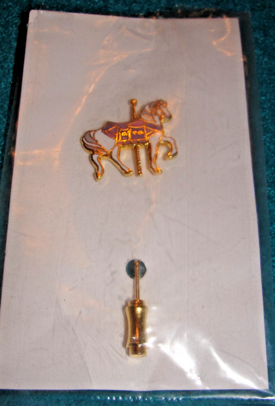 Vtg Enamel Carousel Horse Stick Pin Jafra Costume Jewelry Purple Pink White Gold