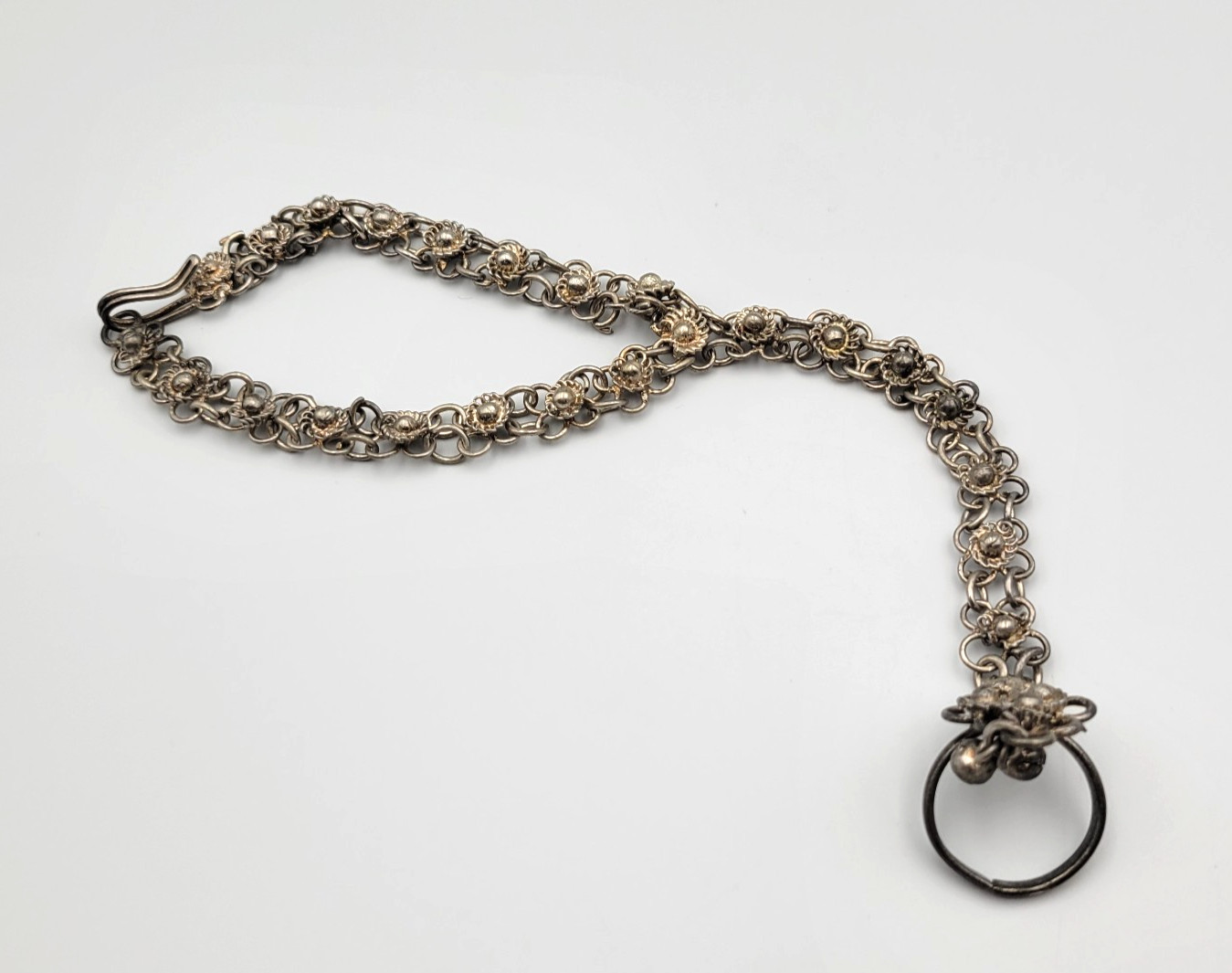 Vintage Turkish Bohemian Hand Harness Chain Bracelet Ring Combo Silver Tone