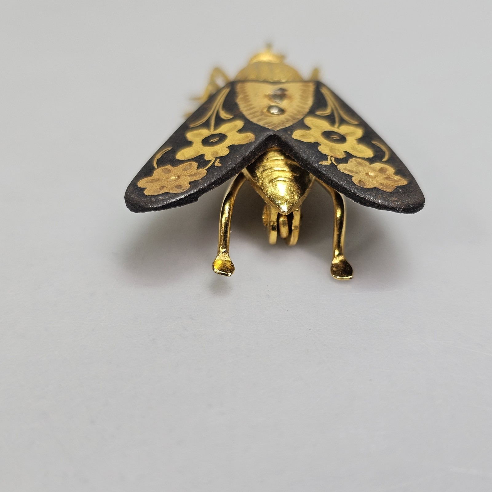 Vintage Damascene Fly Brooch Insect Bug Toledo Spain Gold Leaf
